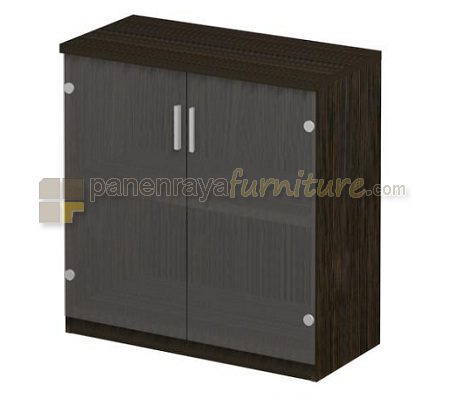 Panen Raya Furniture Lemari Arsip Rendah Pintu Kaca Expo DLC 00 Dark Oak 79x40x88