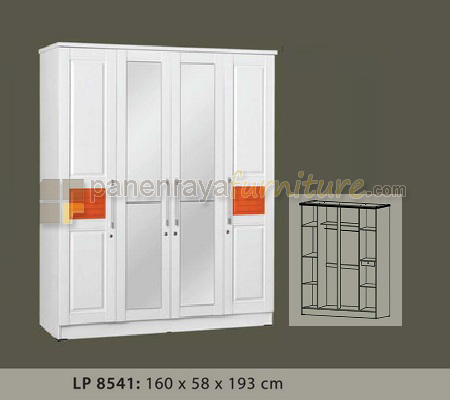 Panen Raya Furniture LEMARI PAKAIAN 4 PINTU KACA SUCITRA LP 8541 (WHITE - ORANGE)
