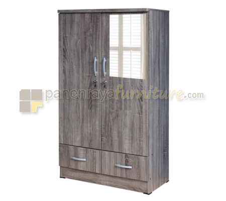 Panen Raya Furniture Lemari Pakaian Anak 2 Pintu Cermin Lunar LBL 02 Oak Tua 80x40x136