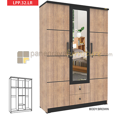 Panen Raya Furniture LEMARI PAKAIAN 3 PINTU KACA ROMARO LPP 32 LR (SONOMA OAK - BROWN)