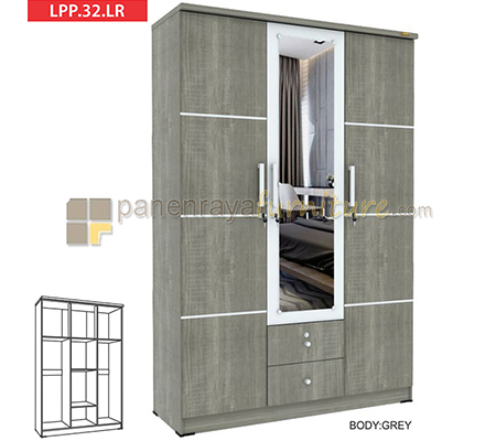 Panen Raya Furniture LEMARI PAKAIAN 3 PINTU KACA ROMARO LPP 32 LR (SONOMA OAK - GREY)