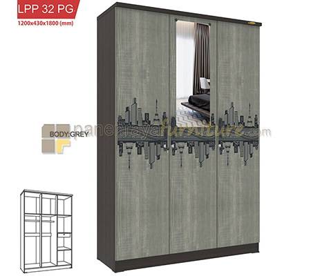 Panen Raya Lemari Pakaian Romaro LPP 32 PG Walnut 120x43x180