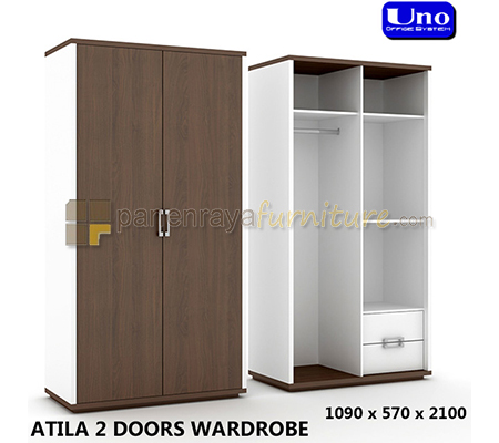 Panen Raya Furniture UNO LEMARI PAKAIAN 2 PINTU ATILA WALNUT WHITE