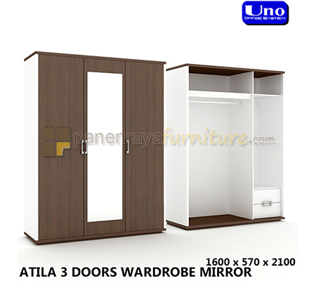 Panen Raya Furniture UNO LEMARI PAKAIAN 3 PINTU CERMIN WALNUT WHITE