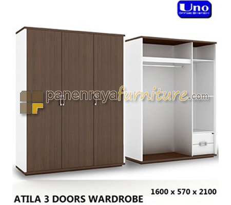 Panen Raya Furniture UNO LEMARI PAKAIAN 3 PINTU ATILA WALNUT WHITE