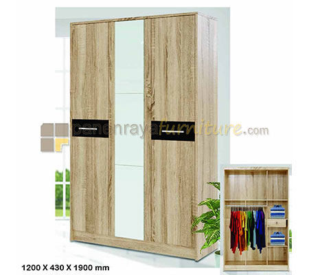 Panen Raya Furniture Lemari Pakaian Festiva Angelo LP3P Sonoma Oak 120x43x190