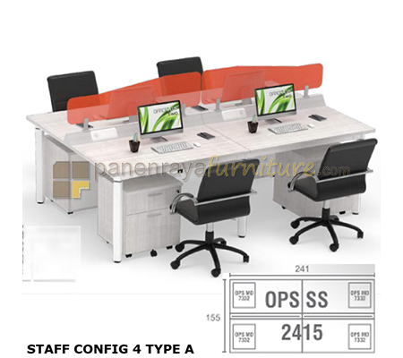 Panen Raya Furniture Workstation Staff 4 Seater Modera Staff Config 4 Type A Pure Teak 241x155x75