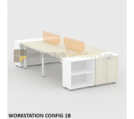 Panen Raya Furniture Workstation Staff 4 Seater Modera Config 1B Pure Teak 362x141x75