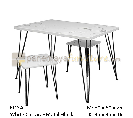Panen Raya Furniture MEJA MAKAN 2 KURSI ORBITREND EONA White Carrara black