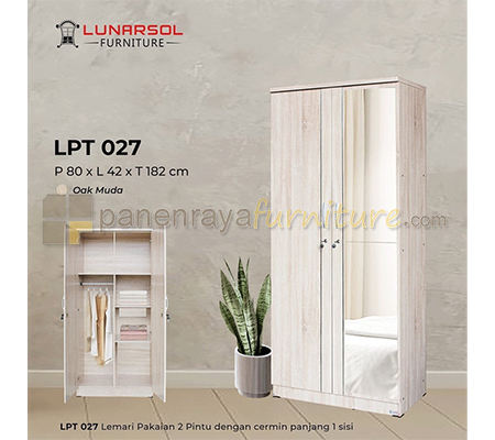 Panen Raya Furniture Lemari Pakaian 2 Pintu Cermin Lunar LPT 027 Oak Muda 80x42x180