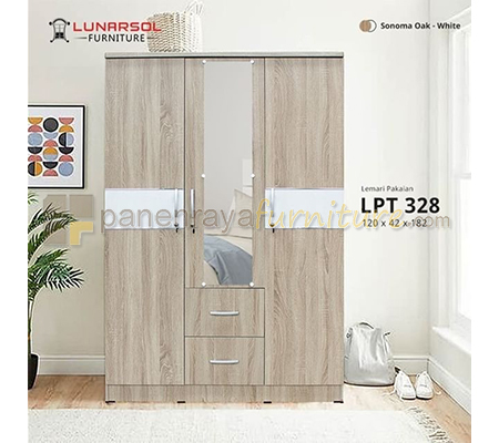 Panen Raya Lemari Pakaian Lunar LPT 328 Sonoma Oak White 120x42x180