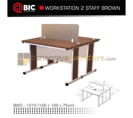 Panen Raya Furniture Workstation Staff 2 Seater QBIC BWD 1212 Brown 120x120x75 Kaki Metal