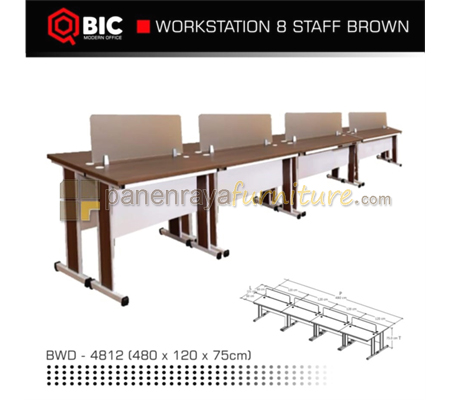 Panen Raya Furniture Workstation Staff 8 Seater QBIC BWD 4812 Brown 480x120x75 Kaki Metal