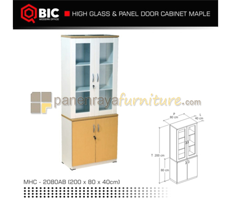 Panen Raya Furniture Lemari Tinggi Arsip Kantor Pintu Kaca QBIC MHC 2080 AB Maple 80x40x200