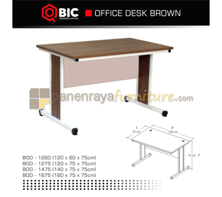 Panen Raya Furniture Meja Kantor QBIC BOD 1475 Brown 140x75x75 Kaki Metal Putih