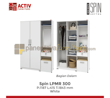 Panen Raya Furniture Lemari Pakaian 3 Pintu Plus Meja Rias Activ Spin LPMR 300 White 119x42x185