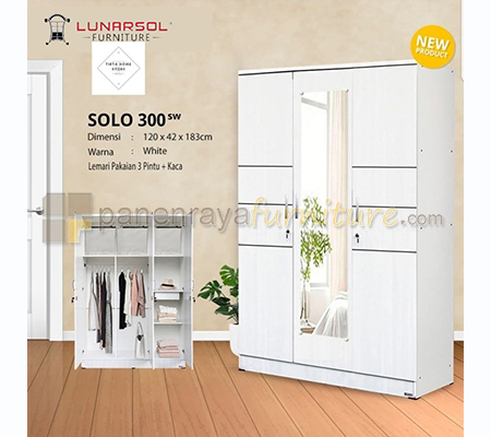 Panen Raya Lemari Pakaian Lunar SOLO 300 Sonoma White 120x42x180