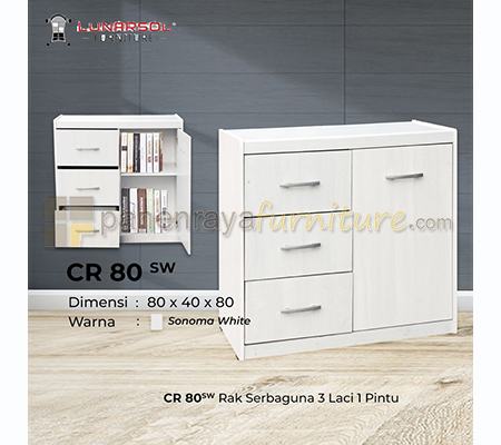 Panen Raya Furniture Credenza 1 Pintu 3 Laci Lunar CR 80 White 81x40x80