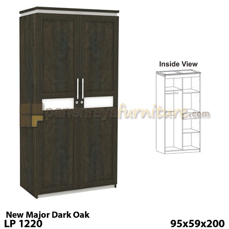 Panen Raya Furniture Lemari Pakaian 2 Pintu Expo LP 1220 New Major Dark Oak White HG 95x59x200