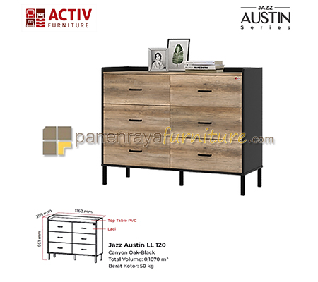 Panen Raya Furniture Laci Susun 6 Laci Activ Jazz Austin LL 120 Canyon Oak-Black 117x40x96