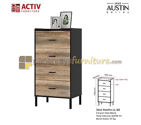 Panen Raya Laci Susun 4 Laci Activ Jazz Austin LL 60 Canyon Oak-Black 60x40x119
