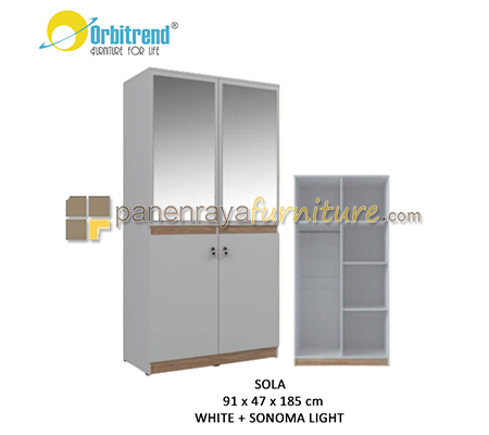 Panen Raya Lemari Pakaian Orbitrend SOLA White-Sonoma Light 91x47x185
