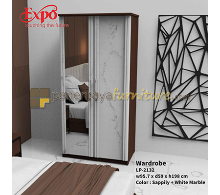 Panen Raya Furniture Lemari Pakaian 2 Pintu Expo LP 2132 Sappily-White Marble 96x59x198