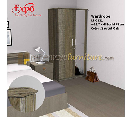 Panen Raya Lemari Pakaian Expo LP 2131 Sawcut Oak 96x59x198