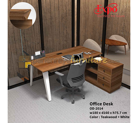Panen Raya Furniture Meja Kantor Expo OD 2014 Teakwood-White 180x160x76