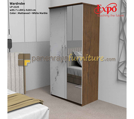 Panen Raya Furniture Lemari Pakaian 2 Pintu Expo LP 2125 Matt Wood-White Marble 95x60x202
