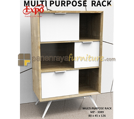 Panen Raya Furniture Multi Purpose Rack Expo MP 3089 Finger Joint-White 80x45x126