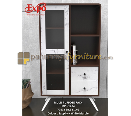 Panen Raya Furniture Multi Purpose Rack Expo MP 1284 Sappily-White Marble 80x40x146