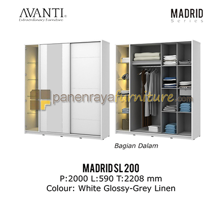 Panen Raya Furniture Lemari Pakaian Pintu Sliding Activ Madrid SL 200 White Glossy-Grey Linen 200x59x221