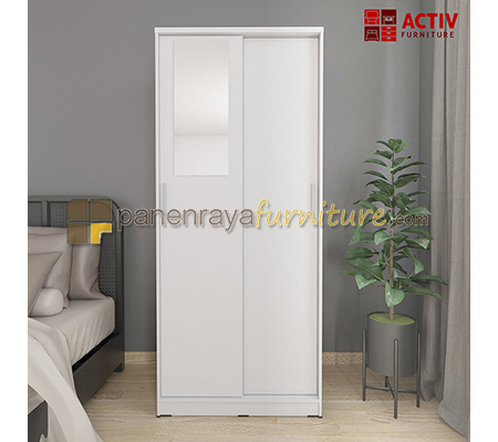 Panen Raya Furniture Lemari Pakaian 2 Pintu Sliding Cermin Activ Spin SL 81 White 79x50x184