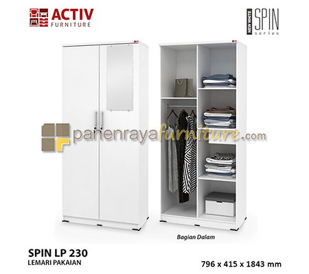 Panen Raya Furniture Lemari Pakaian 2 Pintu Plus Cermin Activ Spin LP 230 White 80x42x185