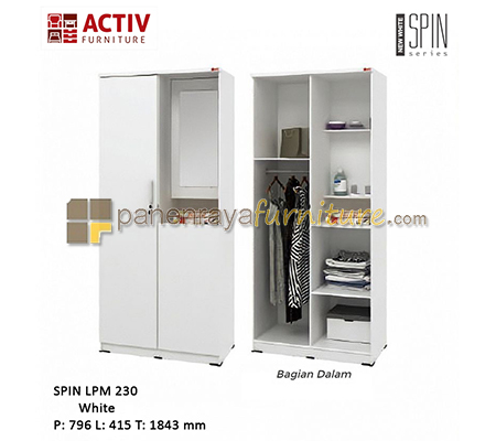 Panen Raya Furniture Lemari Pakaian 2 Pintu Plus Cermin Activ Spin LPM 230 White 80x42x185