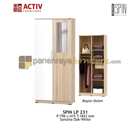 Panen Raya Furniture LEMARI PAKAIAN 2 PINTU CERMIN ACTIV SPIN LP 231 SONOMA OAK-WHITE 80x42x185