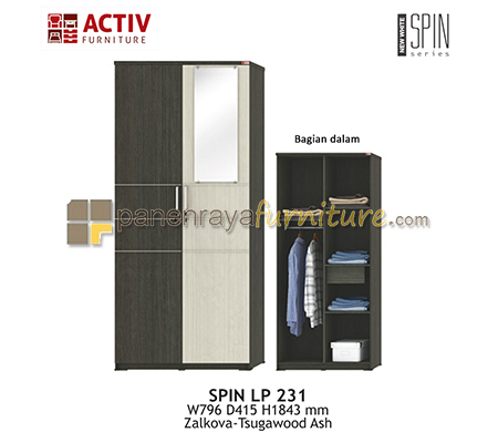 Panen Raya Furniture LEMARI PAKAIAN 2 PINTU CERMIN ACTIV SPIN LP 231 ZALKOVA-TSUGAWOOD ASH 80x42x185