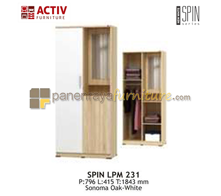Panen Raya Lemari Pakaian Activ Spin LPM 231 Sonoma Oak White 80x42x185