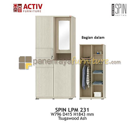 Panen Raya Furniture LEMARI PAKAIAN 2 PINTU CERMIN ACTIV SPIN LPM 231 TSUGAWOOD ASH 80x42x185