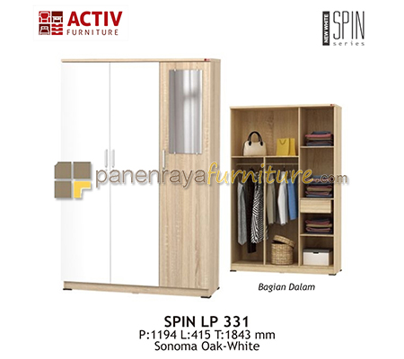 Panen Raya Furniture LEMARI PAKAIAN 3 PINTU CERMIN ACTIV SPIN LP 331 SONOMA OAK WHITE 120x42x185
