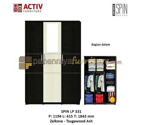 Panen Raya Furniture LEMARI PAKAIAN 3 PINTU CERMIN ACTIV SPIN LP 331 ZALKOVA-TSUGAWOOD ASH 120x42x185