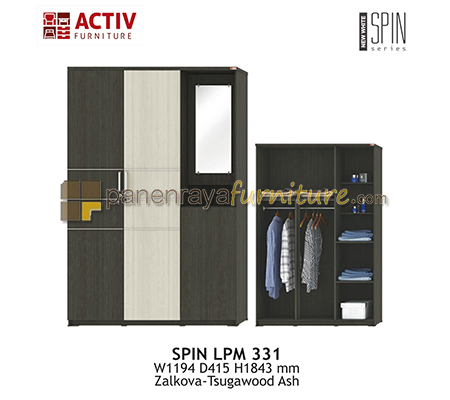 Panen Raya Furniture LEMARI PAKAIAN 3 PINTU CERMIN ACTIV SPIN LPM 331 ZALKOVA-TSUGAWOOD ASH 120x42x185