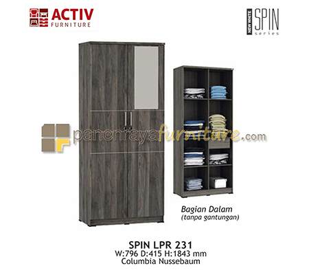 Panen Raya Furniture LEMARI PAKAIAN 2 PINTU PLUS CERMIN (FULL RACK) ACTIV SPIN LPR 231 COLUMBIA NUSSEBAUM 80x42x185
