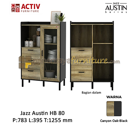 Panen Raya Furniture Lemari Serbaguna Activ Jazz Austin HB 80 Canyon Oak-Black 79x40x126