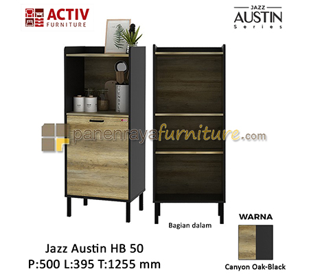Panen Raya Furniture Lemari Serbaguna Activ Jazz Austin HB 50 Canyon Oak-Black 50x40x126