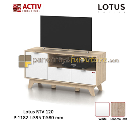 Panen Raya Furniture Meja TV Activ Lotus RTV 120 Sonoma Oak-White 119x40x58