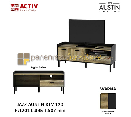 Panen Raya Furniture Meja TV Activ Jazz Austin RTV 120 Canyon Oak-Black 121x40x51