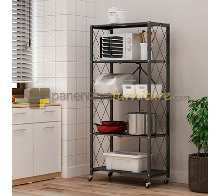 Panen Raya Furniture Rak Besi Lipat 5 Susun / Rak Dapur Serbaguna Flato 5 Hitam
