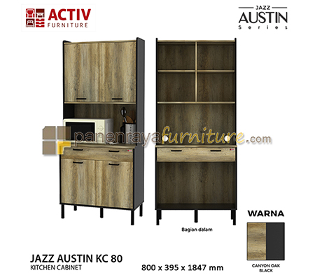 Panen Raya Lemari Dapur Activ Jazz Austin KC 80 Canyon Oak-Black 80x40x185